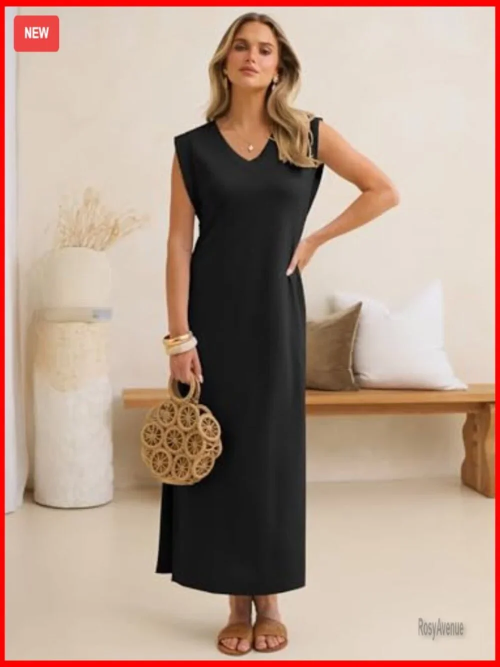 Sleeveless V-Neck Maxi Dress Wrinkle-Free Casual Summer Sundress